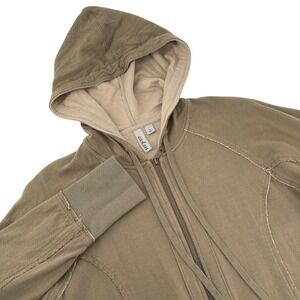 Caslon Womens‎ 1X Olive Green Distressed Full Zip Up Hoodie Jacket